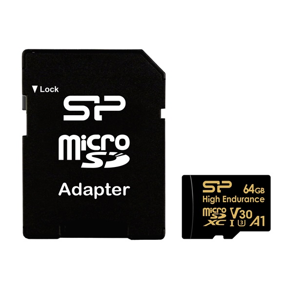 Silicon Power 64GB microSDXC Gold Series High Endurance Class 10 UHS-I U3 V30 A1 + adapterrel