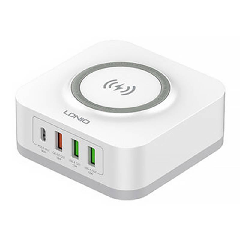 Wireless induction charger LDNIO AW004, 3x USB + USB-C, 32W (white) Wireless induction charger LDNIO AW004, 3x USB + USB-C, 32W (white)