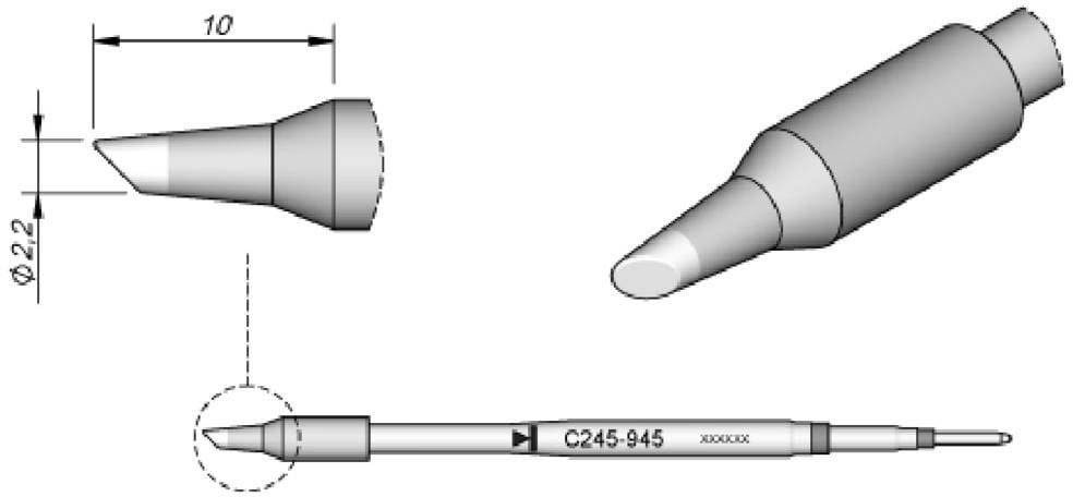 JBC Tools C245945 forrasztóhegy, gömbölyű, ferdén levágott 2.2 mm, hossza 10 mm