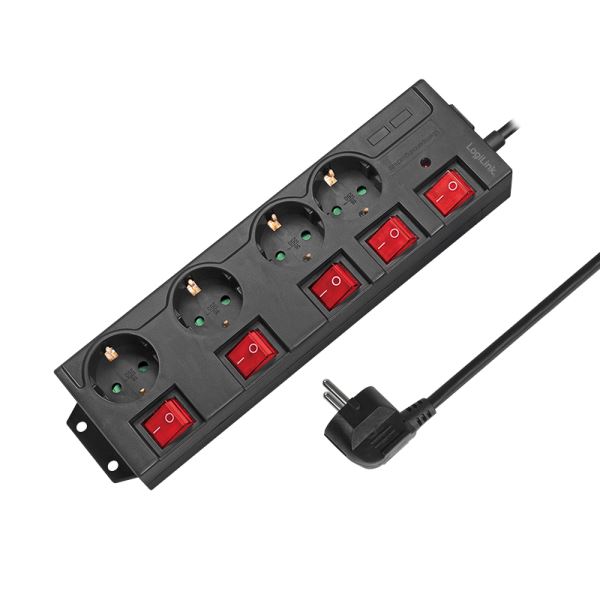 Logilink LPS251 Túlfeszültségvédő Kapcsolóval 4DIN 1,5m Fekete
