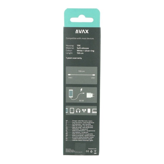 AVAX CB623 CREAMY+ Type C - Type C 60W 1,5m gyorstöltő kábel Fehér-ezüst AVAX CB623 CREAMY+ Type C - Type C 60W 1,5m gyorstöltő kábel Fehér-ezüst