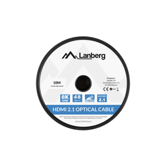 Lanberg HDMI v2.1 M/M 8K@60Hz DSC használatával, összekötő AOC kábel - 10 m