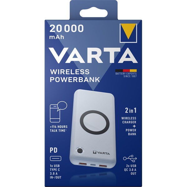 Varta 57909101111 hordozható 20000mAh powerbank+ vezeték nélküli töltő Varta 57909101111 hordozható 20000mAh powerbank+ vezeték nélküli töltő