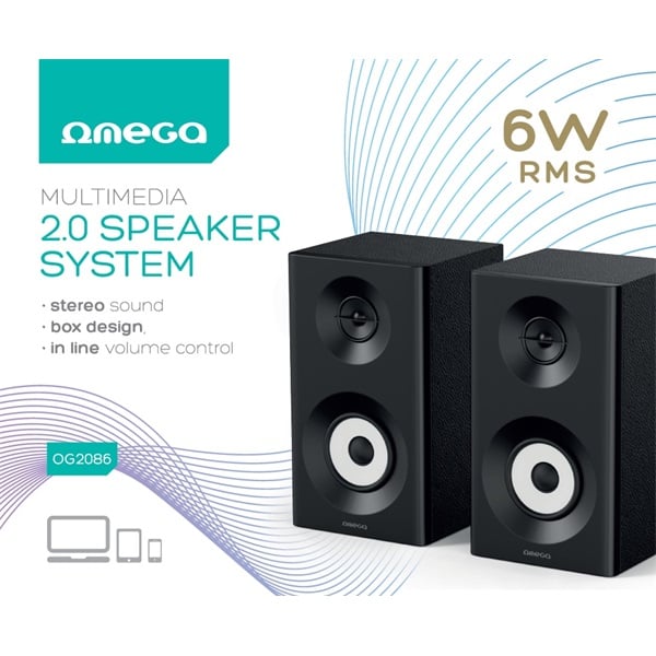 OMEGA Hangszóró 6W, sztereo 2.0, torony, RMS, 3,5mm jack, USB, fekete (OG2086) OMEGA Hangszóró 6W, sztereo 2.0, torony, RMS, 3,5mm jack, USB, fekete (OG2086)