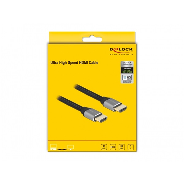 Delock 83997 3m Ultra nagy sebességű HDMI 48Gbps 8K 60Hz szürke kábel Delock 83997 3m Ultra nagy sebességű HDMI 48Gbps 8K 60Hz szürke kábel