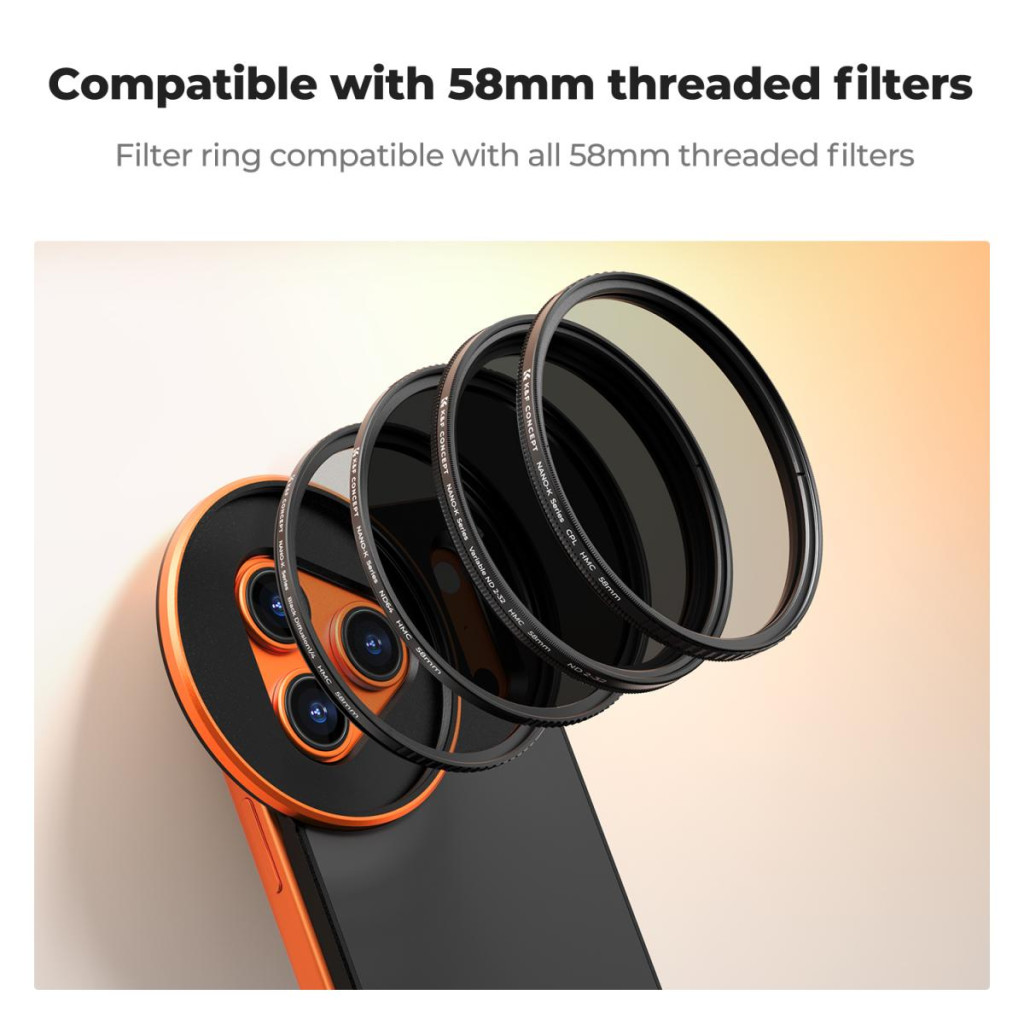 K&F Concept MagSafe szűrőtartó adapter 58 mm CPL szűrővel iPhone 17 Pro