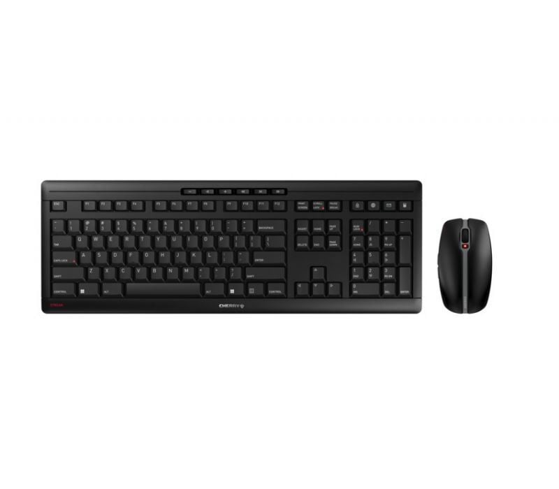 Cherry STREAM DESKTOP RECHARGE vezeték nélküli US (EURO symbol) billentyűzet + egér fekete (JD-8560EU-2)