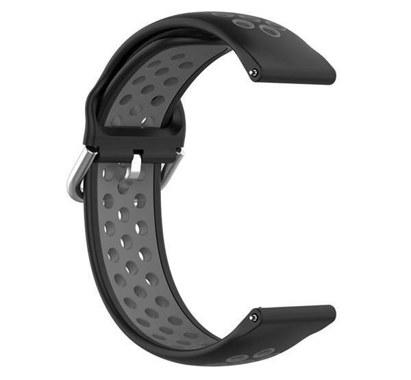 Pótszíj (univerzális, 20 mm, szilikon, lyukacsos, légáteresztő) FEKETE / SZÜRKE [Realme Watch]