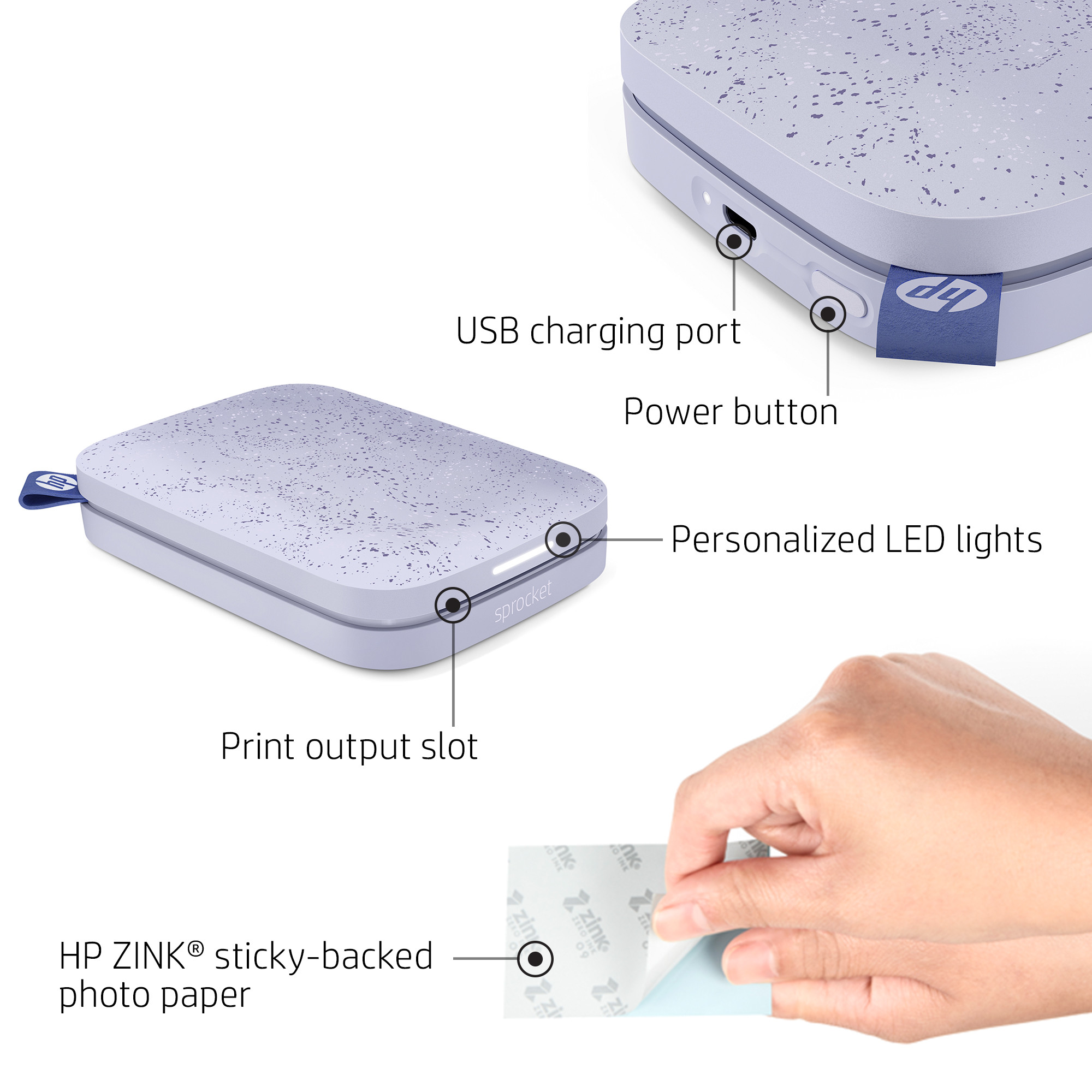 HP Sprocket hordozható fotónyomtató 2x3 hüvelykes lila