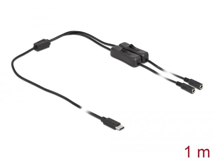 Delock USB Type-C apa – 2 db. DC 5,5 x 2,1 mm anya csatlakozójú kábel 1m (86800) Delock USB Type-C apa – 2 db. DC 5,5 x 2,1 mm anya csatlakozójú kábel 1m (86800)