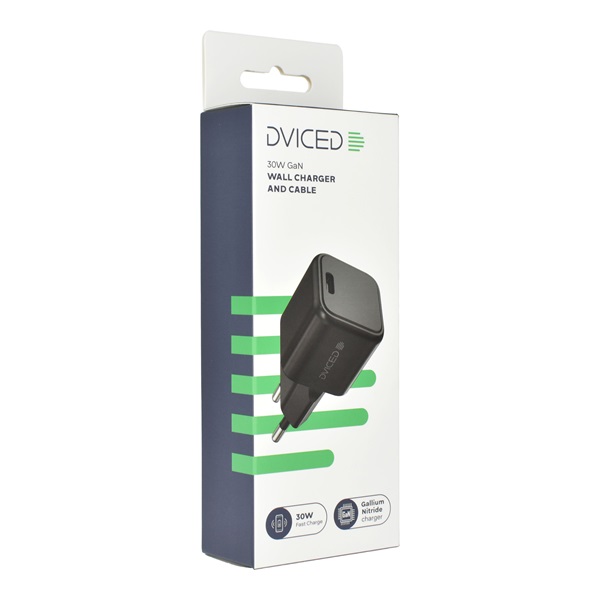 Dviced Wall Charger 30W and 1,25m cable GaN EU Hálózati töltő Fekete