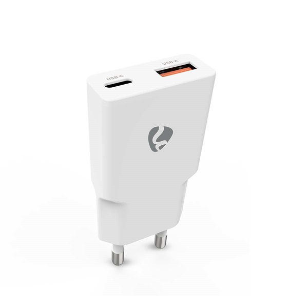 Nedis WCHA30WTGaN PD3.0 QC Gyorstöltési funkció 1,5 / 2,0 / 2,5 / 3,0 A 30W   gyorstöltő USB-A / USB-C töltő Fehér