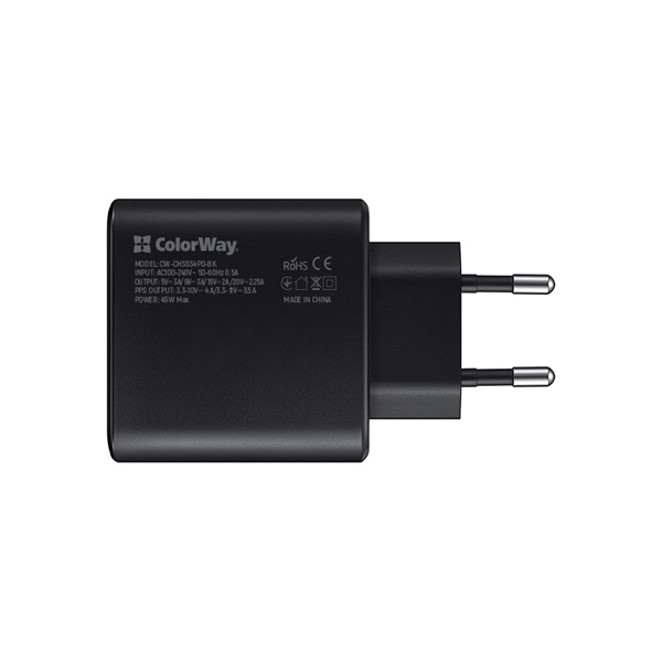COLORWAY  CW-CHS034PD-BK USB töltő adapter Power Delivery Port PPS USB Type-C (45W)  Fekete