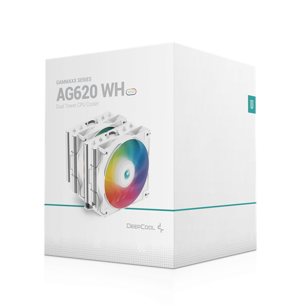 DeepCool CPU Cooler - AG620 WH ARGB (29,4 dB; max, 115,32 m3/h; 4pin PWM, 6 db heatpipe, 12cm, A-RGB LED, fehér)
