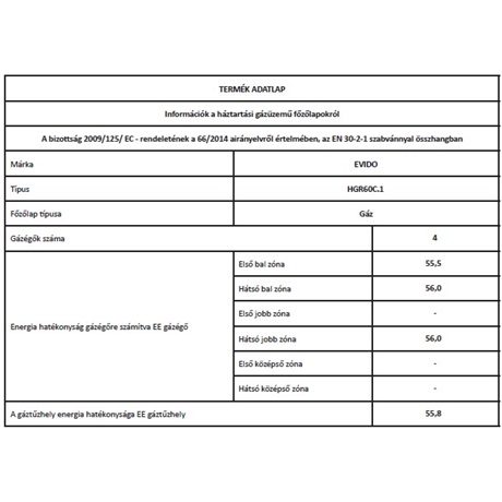 Evido HGR60C.1 GÁZ FŐZŐLAP
