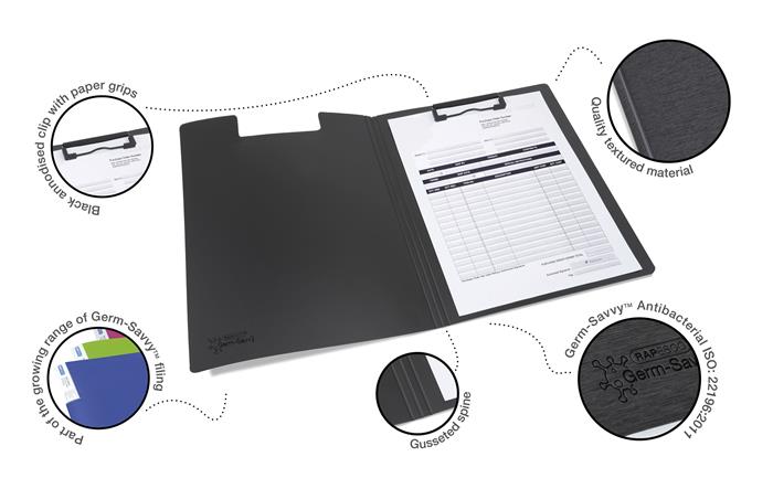 RAPESCO Germ-Savvy antibakteriális A4 Felírótábla Fekete