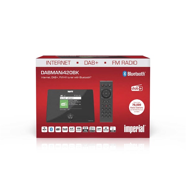 Imperial DABMANI420BK kompakt hibrid rádió (internet, DAB+, FM Hi-Fi tuner) Bluetooth®-szal