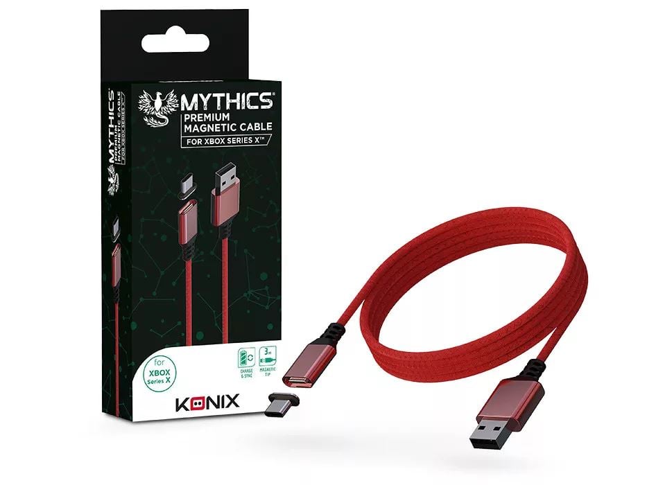Konix Mythics KX-MCC-SERX-R USB-A - USB-C Xbox Series X/S kontroller töltő kábel mágneses fejjel 3m piros