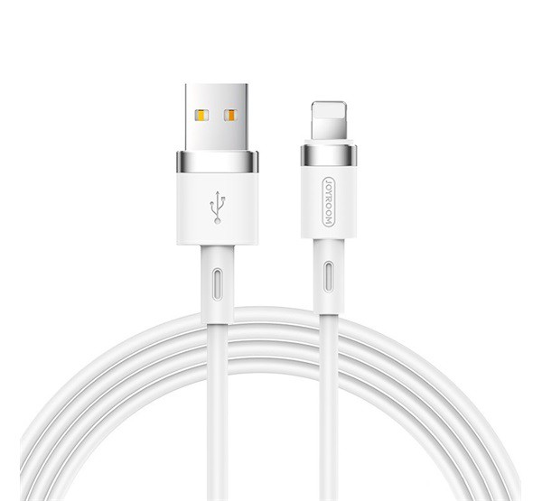 JOYROOM adatkábel és töltő (USB - lightning 8pin, 2.4A, gyorstöltés támogatás, 120cm, törésgátló) FEHÉR (S-1224N2 WHITE)