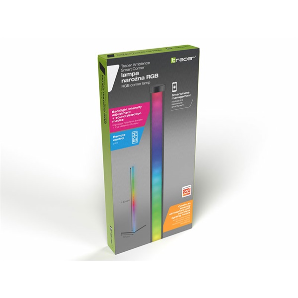 Tracer TRAOSW47253 Ambience Smart Corner 5 W 12 háttérvilágítási mód RGB világítás fekete gamer saroklámpa
