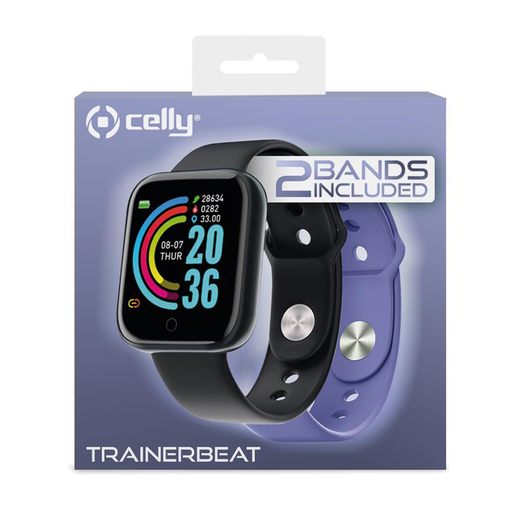 Celly Trainerbeat sport, okosóra, pulzus és véroxigénmérő, alvásfigyelő, fekete és lila szíj