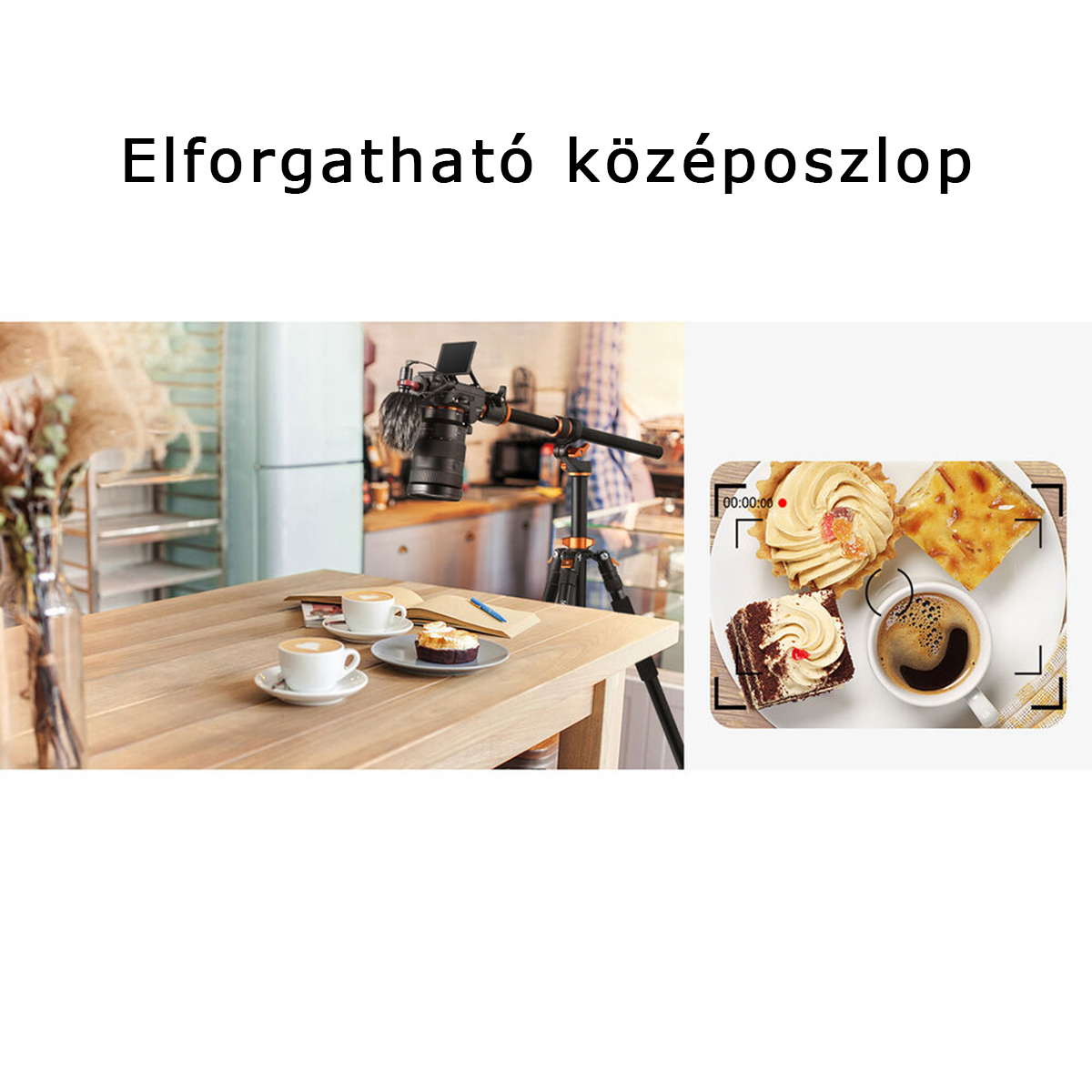 K&F Concept T254A7+BH-28L állvány + monopod, elforgatható középoszloppal, fekete-narancs