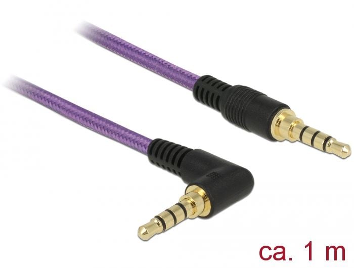Delock Sztereó Jack Kábel 3,5 mm 4 pin apa > apa 1m lila (85611)