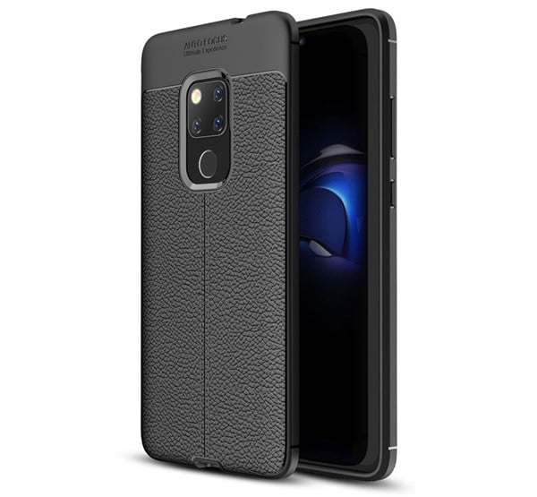 Szilikon telefonvédő (közepesen ütésálló, bőr hatású, varrás minta) FEKETE [Huawei Mate 20]