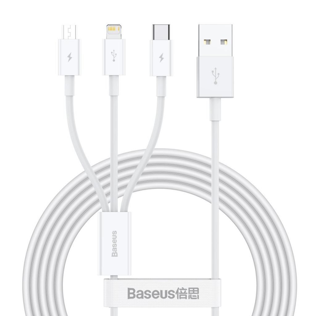 Baseus Superior Series 3 az 1-ben USB kábel, USB-mikro-USB, USB-C, Lightning, 3,5 A, 1.2m, fehér (CAMLTYS-02 ) Baseus Superior Series 3 az 1-ben USB kábel, USB-mikro-USB, USB-C, Lightning, 3,5 A, 1.2m, fehér (CAMLTYS-02 )
