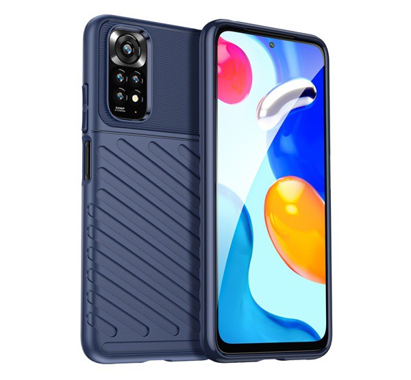 Szilikon telefonvédő (közepesen ütésálló, csíkos, dombor minta) SÖTÉTKÉK [Xiaomi Redmi Note 11 4G (Redmi Note 11S)]