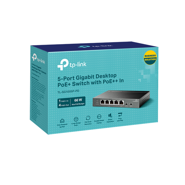 TP-LINK Switch 5x1000Mbps(1xPOE++/4xPOE+) Fémházas, TL-SG1005P-PD