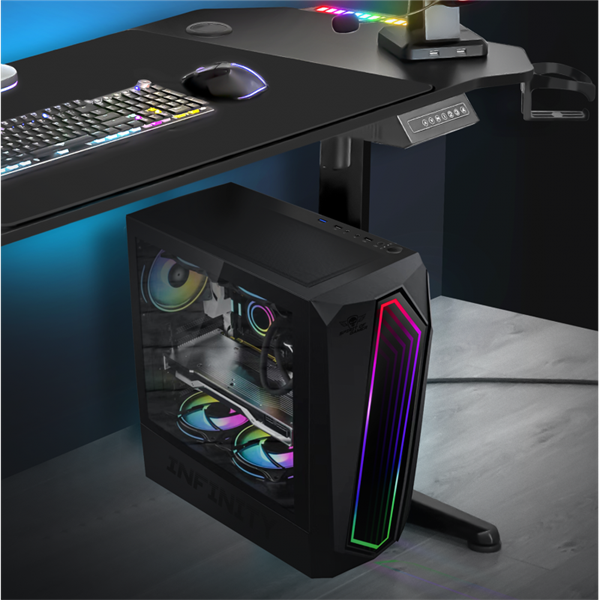 Spirit of Gamer Számítógépház - INFINITY Black (fekete, ablakos, 8x12cm ventilátor, alsó táp,  ATX, 1xUSB3.0, 2xUSB2.0)