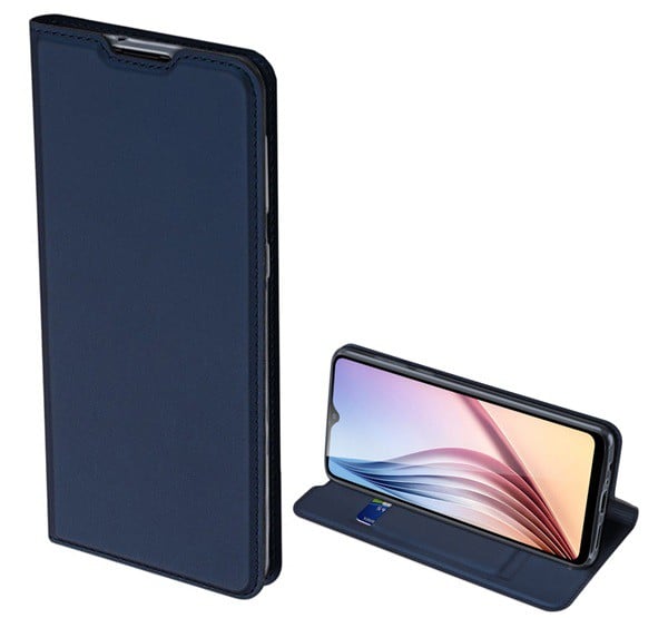DUX DUCIS SKIN PRO tok álló, bőr hatású (FLIP, oldalra nyíló, bankkártya tartó, asztali tartó funkció) SÖTÉTKÉK [Samsung Galaxy A21 ...