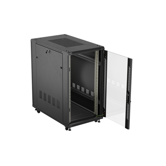 Lanberg 19" szabadon álló rack szekrény 22U/600X1000 üvegajtó, lapraszerelt, fekete
