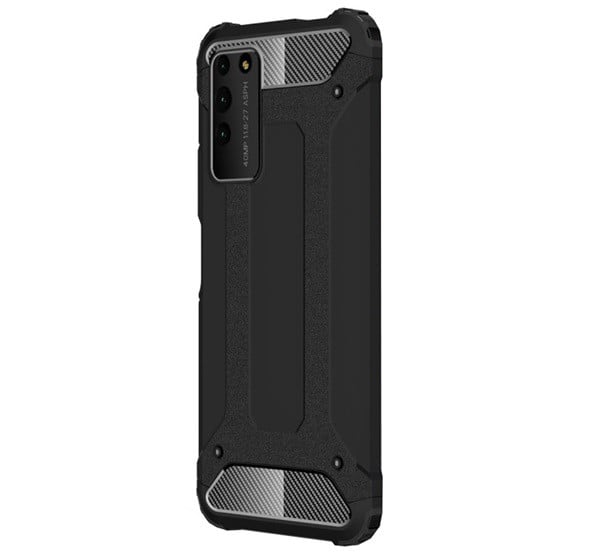 Defender műanyag telefonvédő (közepesen ütésálló, légpárnás sarok, szilikon belső, fémhatás) FEKETE [Honor X10 5G]