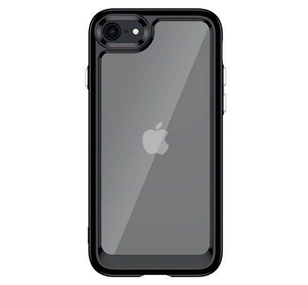 Műanyag telefonvédő (szilikon keret, közepesen ütésálló, átlátszó hátlap) FEKETE [Apple iPhone SE 3 (2022)]