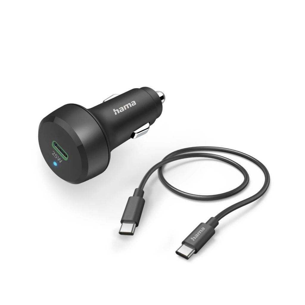 Hama Car Fast Charger with USB-C Charging Cable PD / QC 25W 1m Fekete