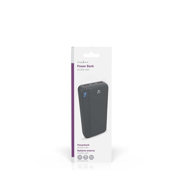 Nedis PBKPD20W225BK powerbank hordozható külső akkumulátor, power bank 20 000mAh, 1,5 / 1,67 / 2,0 / 2,22 / 3,0 A