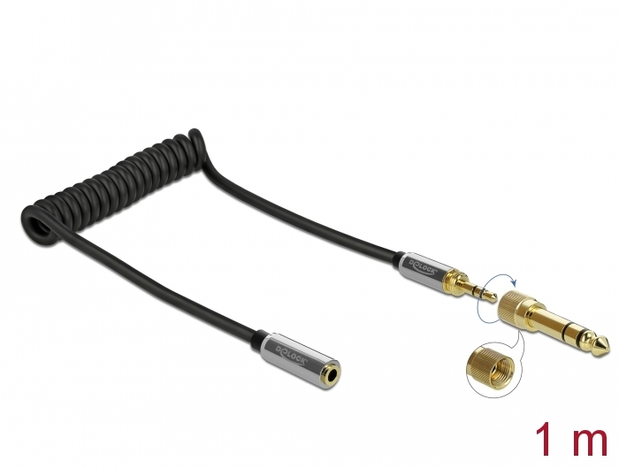 Delock Összecsavart kábelbővítmény 3,5 mm 3 tűs Sztereo Jack apa   Sztereo Jack anya 6,35 mm csavar (85831)