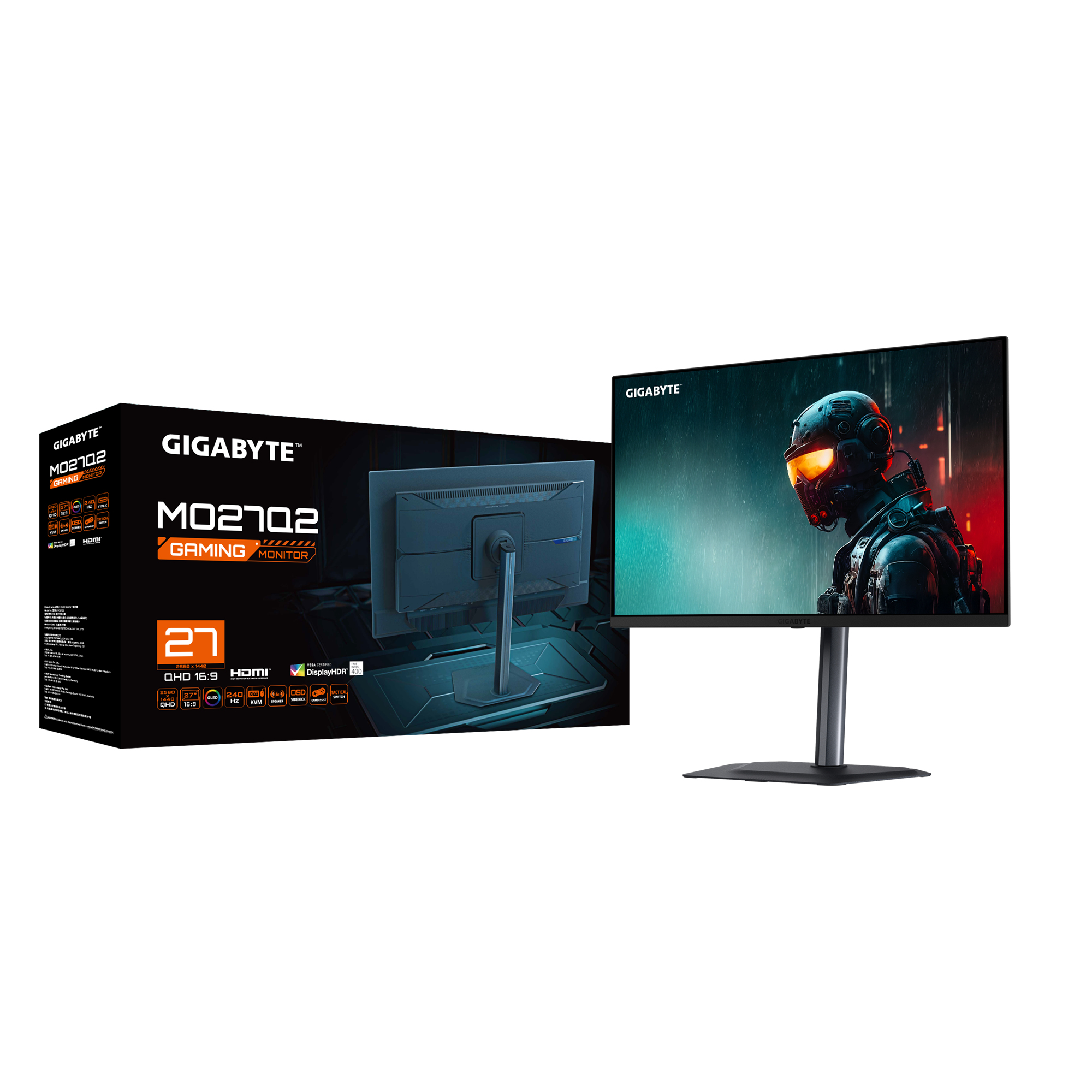 GIGABYTE  27" MO27Q2 Monitor - 2560x1440, QHD, OLED, 240Hz, 0,03ms, Hangszóró, FreeSync, Pivot, Gamer, Fekete