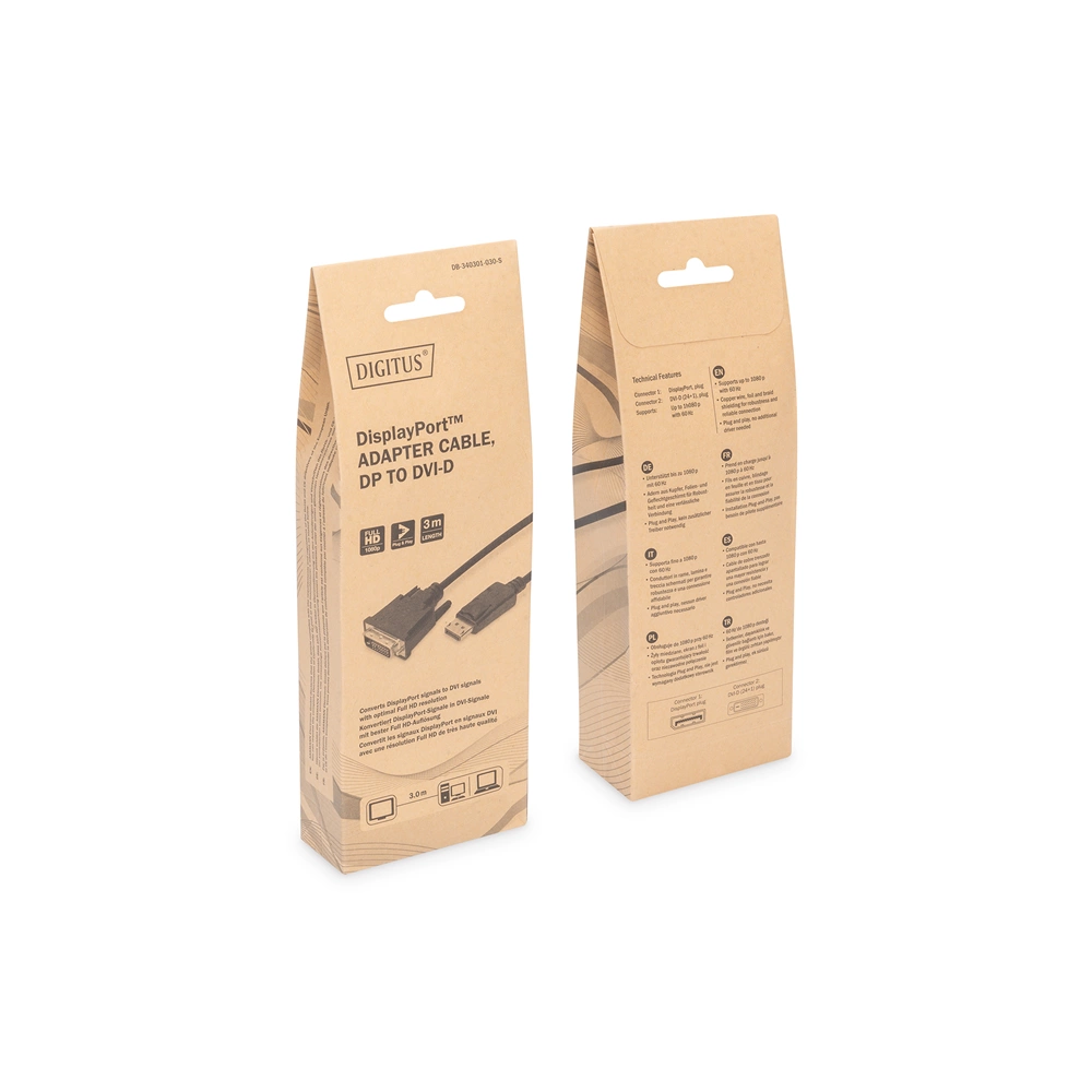 DIGITUS Full HD 60Hz Dual Link 1.1a DisplayPort - DVI-D kábel 3m