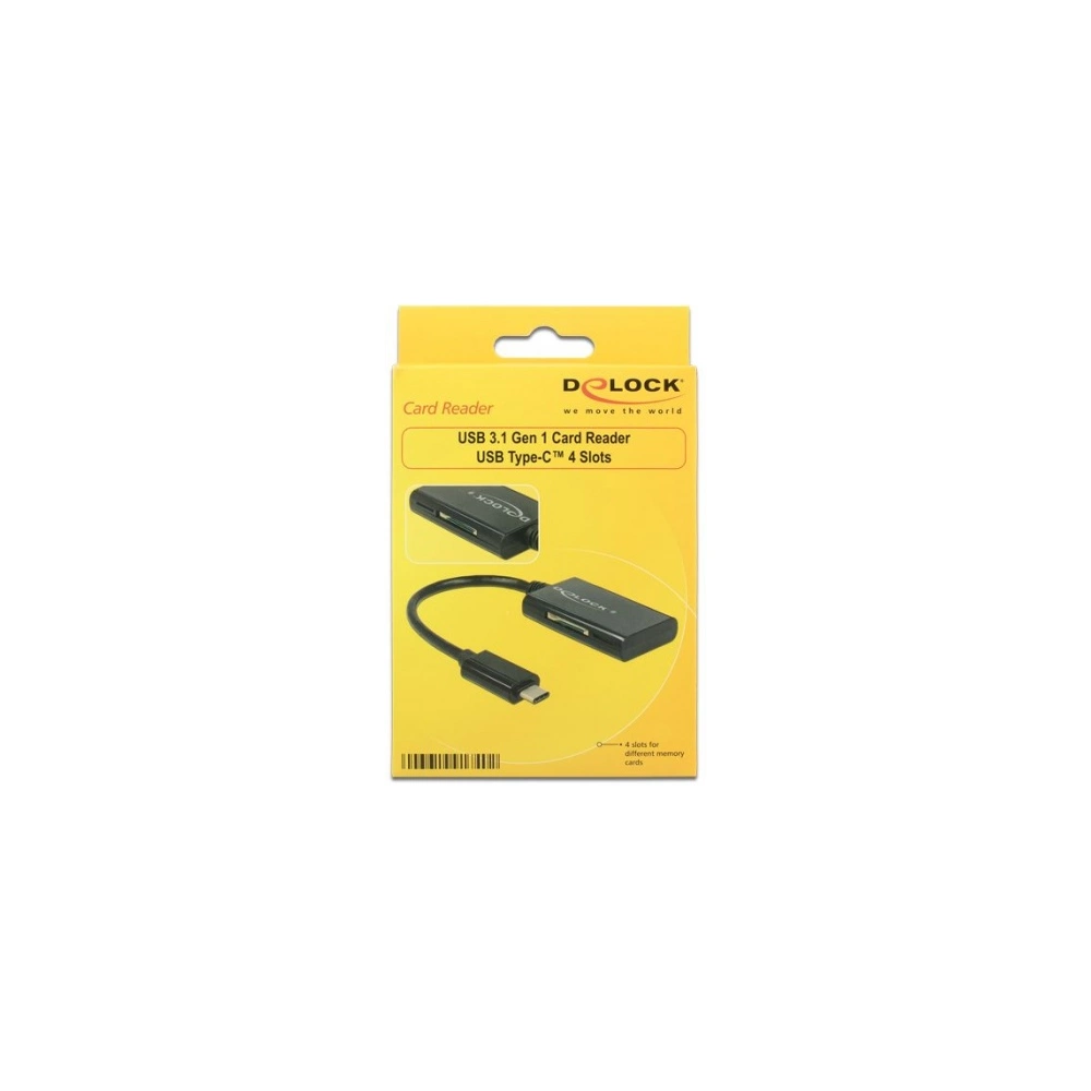 DeLock USB 3.1 Gen 1 USB Type-C male 4 Slots Memóriakártya olvasó Fekete