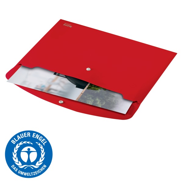 Irattartó tasak, A4, PP, patentos, LEITZ "Recycle", piros