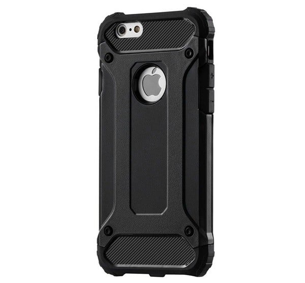 Defender műanyag telefonvédő (közepesen ütésálló, légpárnás sarok, szilikon belső, fémhatás) FEKETE [Apple iPhone 6S 4.7]