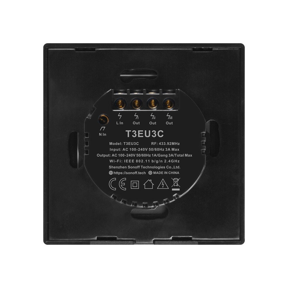 Sonoff Érintőképernyős kapcsoló WiFi + RF 433  T3 EU TX (3 csatornás)