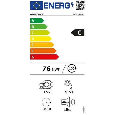 Whirlpool W7I HP40 L beépíthető mosogatógép