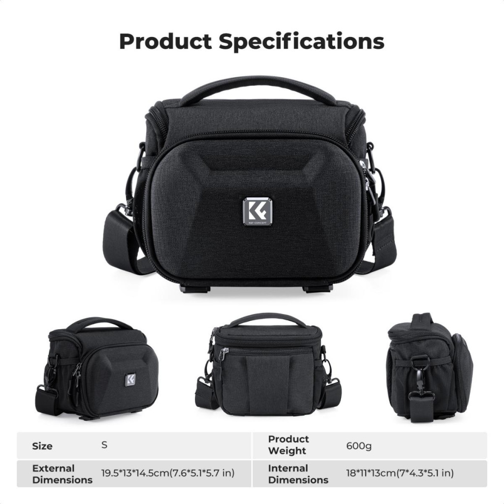 K&F Concept Travel Shoulder Bag oldaltáska  2,5L  S  kemény előlapi védőborítás Fekete
