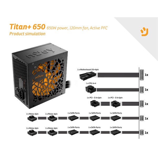 NJOY 650W Titan+ 650 80 Plus Bronze Aktív PFC 12cm Tápegység NJOY 650W Titan+ 650 80 Plus Bronze Aktív PFC 12cm Tápegység