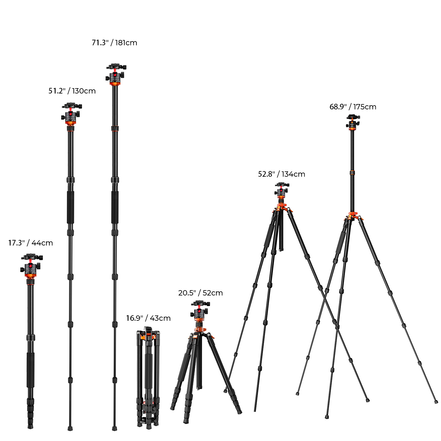 K&F Concept K255A4+BH-28L állvány + monopod, fekete-narancssárga V2