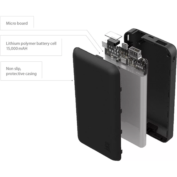 JUICE UNIVERZÁLIS HORDOZHATÓ, ASZTALI AKKUMULÁTOR TÖLTŐ - ECO 5 POWER BANK - 2XUSB +TYPE-C - 15.000 MAH - FEKETE